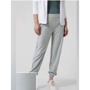 ATHLETA Brooklyn Jogger Women 12 Sage Green Stripe Lightweight Performance Daily